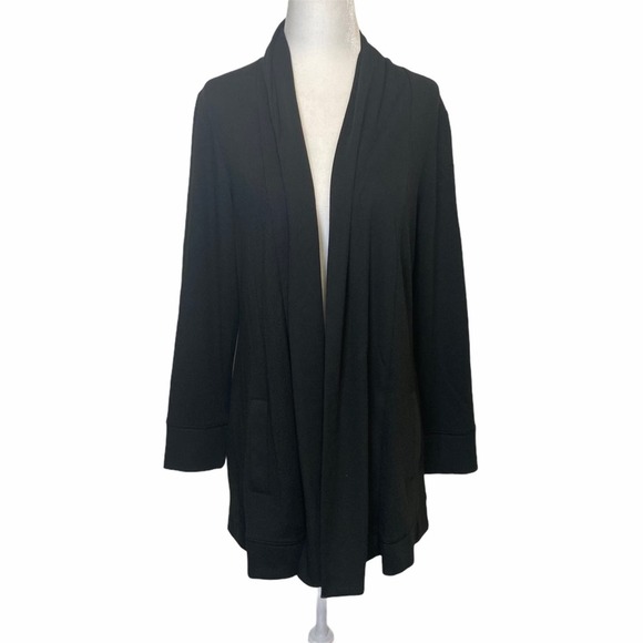 Denim&Co Sweaters - Denim & Co. Ribbed Open Front Cardigan Black XS